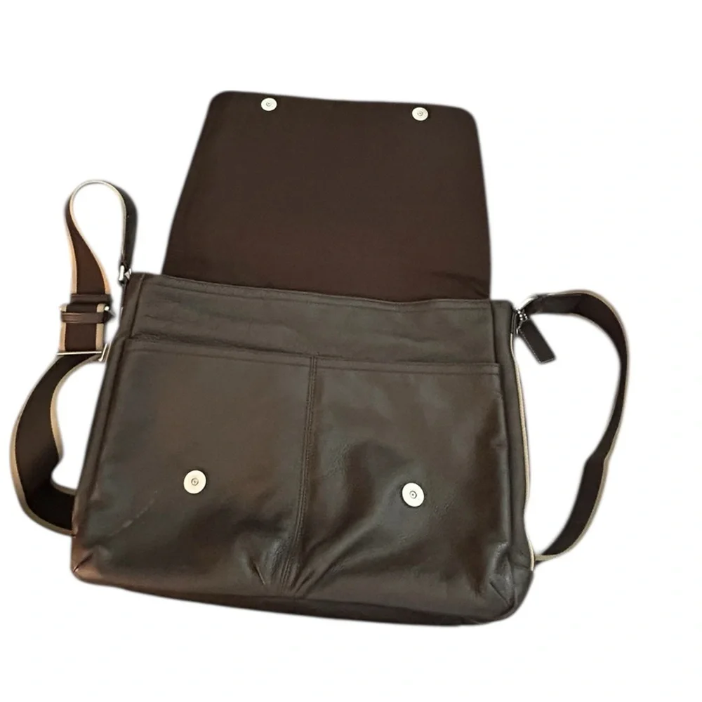 Coach Men's Heritage Web Brown Leather Messenger Bag with Adjustable Strap